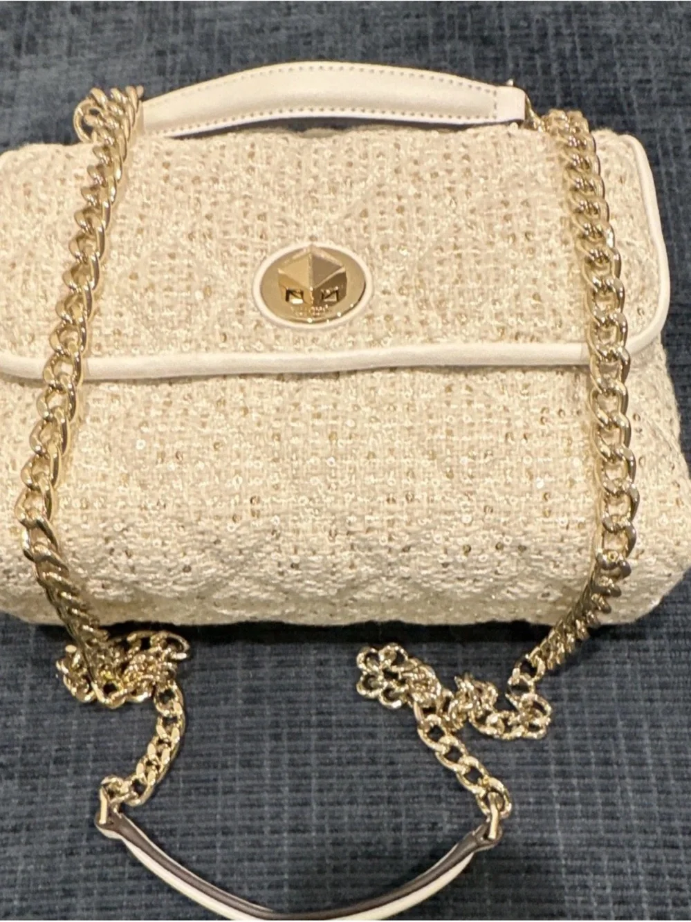 kate spade Cream Tweed Shoulder Bag with Gold Chain